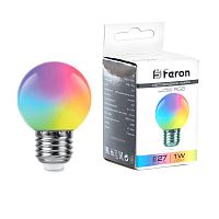 Лампа светодиодная LB-37 1Вт G45 шар матовая E27 230В RGB плавная смена цвета FERON 38116