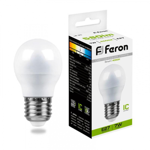 Лампа светодиодная LB-95 7Вт G45 шар 4000К E27 230В FERON 25482