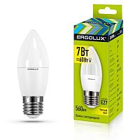 Лампа светодиодная LED-C35-7W-E27-3K 7Вт свеча матовая 3000К тепл. бел. E27 220-240В Ergolux 13297
