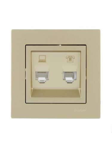 Розетка компьютерная + телефонная 1-м СП Vesna механизм титан LEZARD 742-3788-143 фото 2