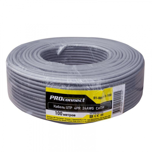 Кабель UTP 4PR 24AWG CAT5e 100м | 01-0043-3-100 | PROconnect фото 2