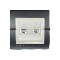 Розетка компьютерная RJ45 + телефонная RJ11 СП Дери 16А IP20 темн. сер./жемчуж. LEZARD 702-2930-143