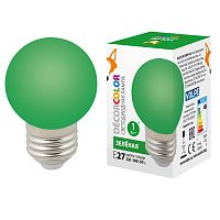 Лампа светодиодная LED-G45-1W/GREEN/E27/FR/С 1Вт шар матовая зел. E27 декоративная (упак. картон) Volpe UL-00005648