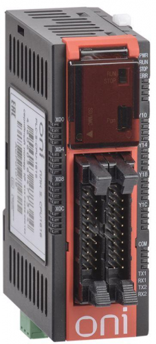 Модуль ЦПУ со встроенными 16 дискрет. входами (Sink/Source) и 16 дискрет. выходами (транзисторные до 0.2А); интегрированный Ethernet 10/100Мб 1 канал; RS232C 1 канал; RS485 1канал; поддержка карт памяти SD/MMC; 24 VDC ONI PLC-S-CPU-1616-SD