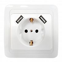 Розетка 1-м Classico 2047 IP20 с заземл. с 2-мя USB бел. IN HOME 4690612035246