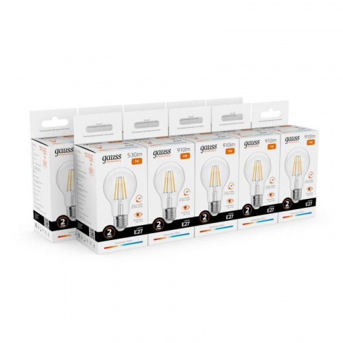 Лампа светодиодная филаментная Filament Elementary А60 7Вт 2700К Е27 530лм GAUSS 22217 фото 5