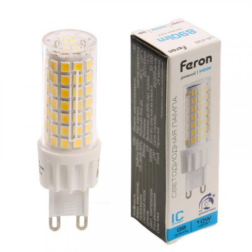 Лампа светодиодная LB-438 10Вт JCD 6400К G9 230В диммир. FERON 51743