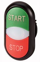Кнопка двойная с сигнальной лампой; с обозначением"start" "stop" зел./красн.; лицевое кольцо M22S-DDL-GR-GB1/GB0 черн. EATON 216703