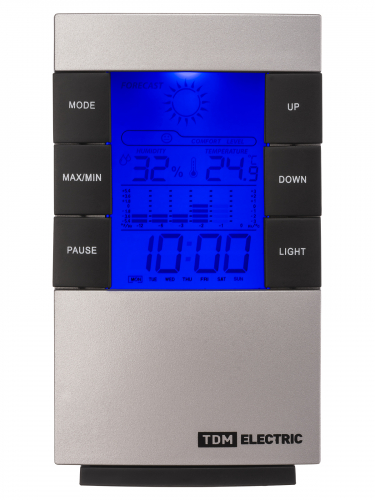 Метеостанция комнатная "Климат 1" вертикальная, термометр, гигрометр, будильник, серебро, TDM фото 9