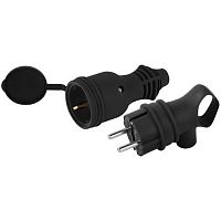 Набор вилка + розетка VX12-B-IP44+RX11-B-IP44 каучуковые с заземл. 16А IP44 с кольцом угловая черн. Эра Б0072628