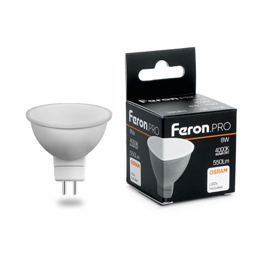 Лампа светодиодная LB-1608 8Вт MR16 4000К G5.3 230В FERON 38090