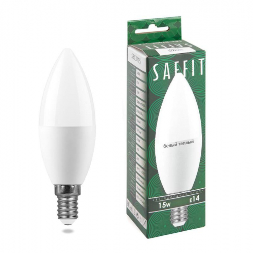 Лампа светодиодная SBC3715 15Вт C37 свеча 2700К E14 230В SAFFIT 55203