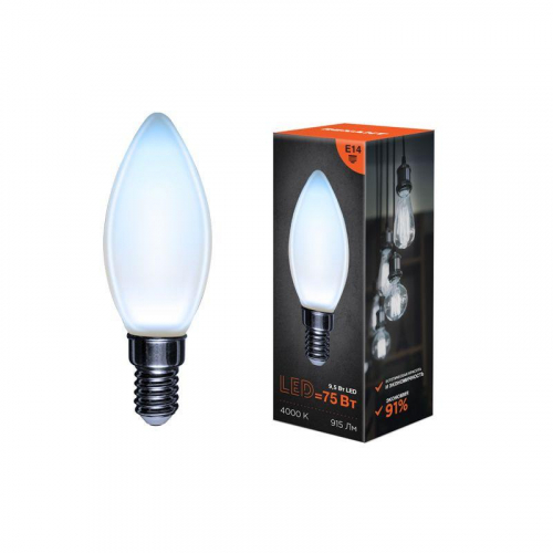 Лампа светодиодная филаментная 9.5Вт CN35 свеча матовая 4000К нейтр. бел. E14 915лм Rexant 604-096 фото 2