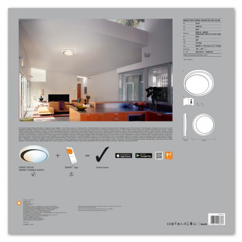 Светильник светодиодный SMART WIFI ORBIS MOON RD 480 TW BK LEDVANCE 4058075486386 фото 5