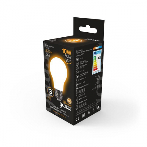 Лампа светодиодная филаментная Black Filament 10Вт A60 грушевидная матовая 2700К тепл. бел. E27 820лм GAUSS 102202110 фото 4