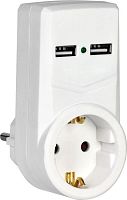 Адаптер 1-м 16А Т-01/01 2P+PE 2хUSB 2.1А бел. IEK WTP10-16-01-ZKU-K01