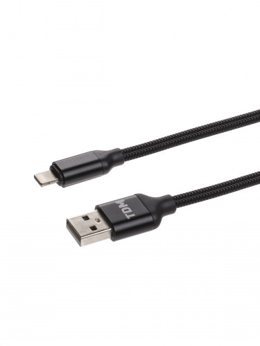 Дата-кабель, ДК 9, USB - Lightning, 1 м, тканевая оплетка, черный, TDM фото 3