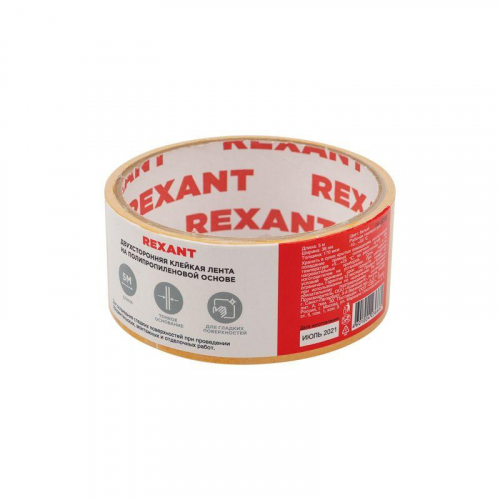 Скотч двухсторонний полипропиленовая основа 38мм ролик 5м Rexant 09-6238 фото 3