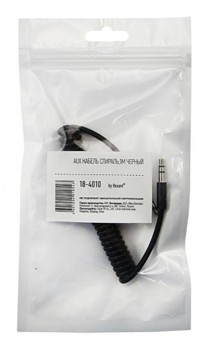 Кабель аудио AUX 3.5мм шнур спираль 1м черн. Rexant 18-4010 фото 2