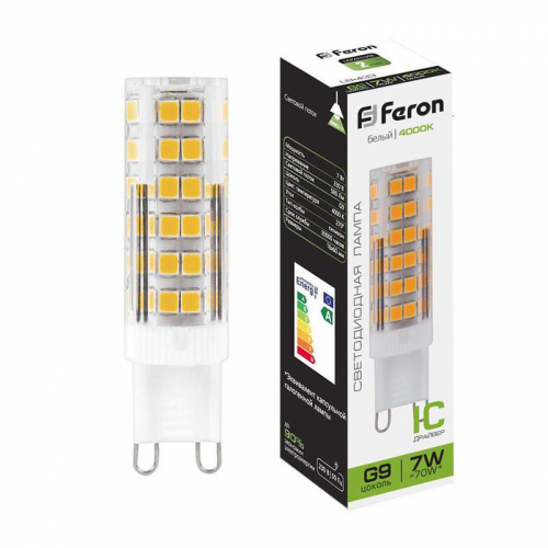 Лампа светодиодная LB-433 7Вт JCD9 4000К G9 230В FERON 25767