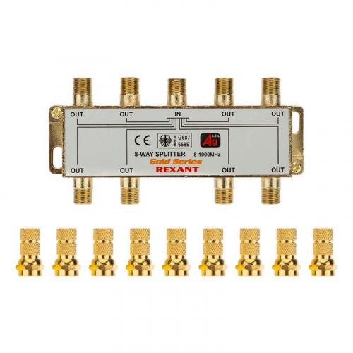 Делитель ТВх8 + 9шт F 5-1000 МГц (GOLD) box Rexant 05-6105-1 фото 2