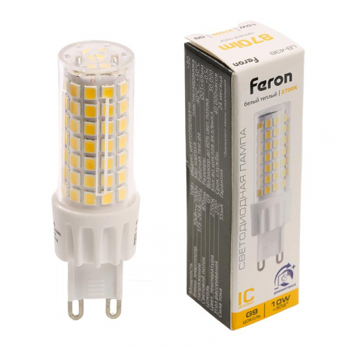 Лампа светодиодная LB-438 10Вт JCD 2700К G9 230В диммир. FERON 51741