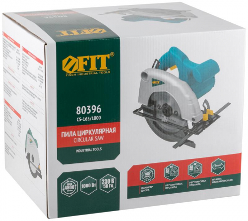 Пила дисковая 1000Вт 4800об/мин 165/20мм железная опора FIT 80396 фото 3