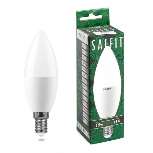 Лампа светодиодная SBC3715 15Вт C37 свеча 4000К E14 230В SAFFIT 55204