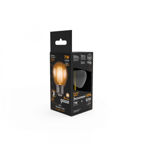 Лампа светодиодная филаментная Black Filament 7Вт P45 шар 2700К тепл. бел. E27 550лм GAUSS 105802107 фото 3
