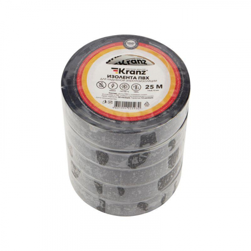 Изолента ПВХ 0.13х19мм 25м черн. (уп.5шт) Kranz KR-09-2206 фото 2