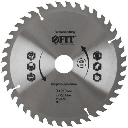 Диск пильный для циркулярных пил по дереву 210х30/25.4х40T FIT 37751