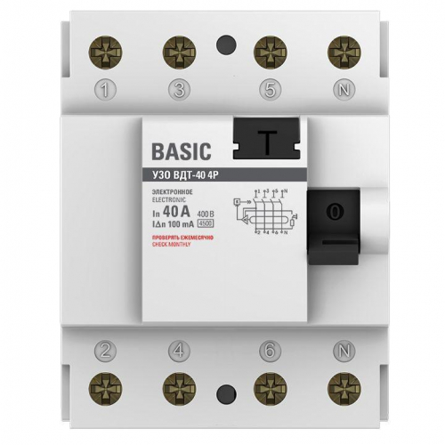 Выключатель дифференциального тока (УЗО) 4п 40А 100мА ВДТ-40 (электрон.) Basic EKF elcb-4-40-100e-sim фото 2