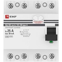Выключатель дифференциального тока (УЗО) 4п 25А 30мА тип A ВД-100 (электромех.) PROxima EKF elcb-4-25-30-em-a-pro