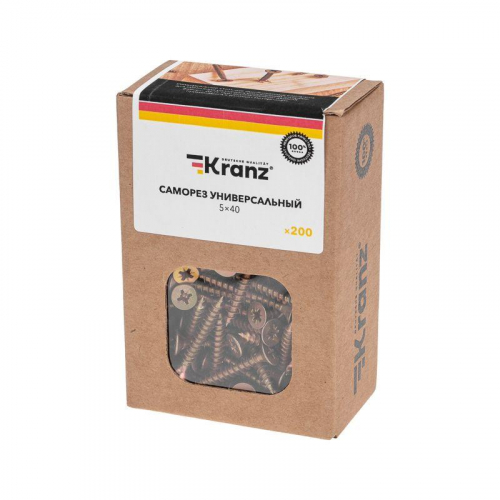 Саморез универсальный 5х40 желт. цинк (уп.200шт) Kranz KR-01-3311-039 фото 6