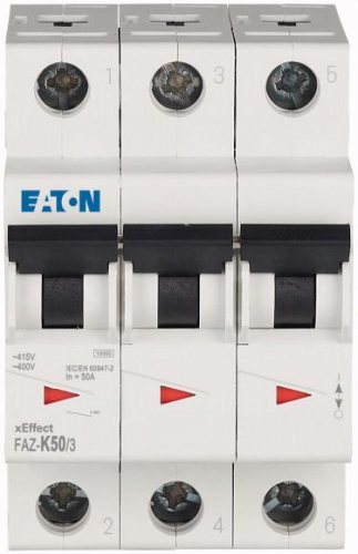 Выключатель автоматический модульный 3п K 50А 15кА FAZ-K50/3 EATON 278916 фото 2