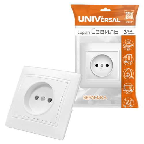 Розетка 1-м СП Севиль 16А IP20 без заземл. бел. UNIVersal С0022 фото 2