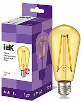 Лампа светодиодная филаментная 360° 6Вт ST64 2700К E27 230В золото IEK LLF-ST64-6-230-30-E27-CLG