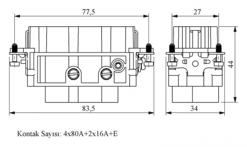 Гнездо 6 полюсов 4х80А+2х16А EMAS EB0806CP00 фото 2