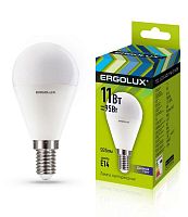Лампа светодиодная LED-G45-11W-E14-6K 11Вт шар матовая 6500К холод. бел. E14 220-240В Ergolux 13629
