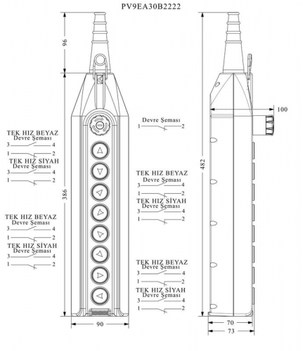 Пульт управления 1 скоростной с аварийной кнопкой с ключом EMAS PV9EA30B2222 фото 2
