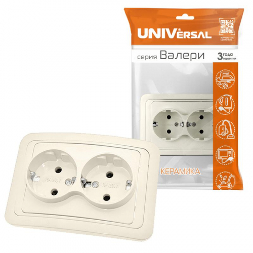 Розетка 2-м СП Валери 16А с заземл. сл. кость UNIVersal Б-В0128 фото 3