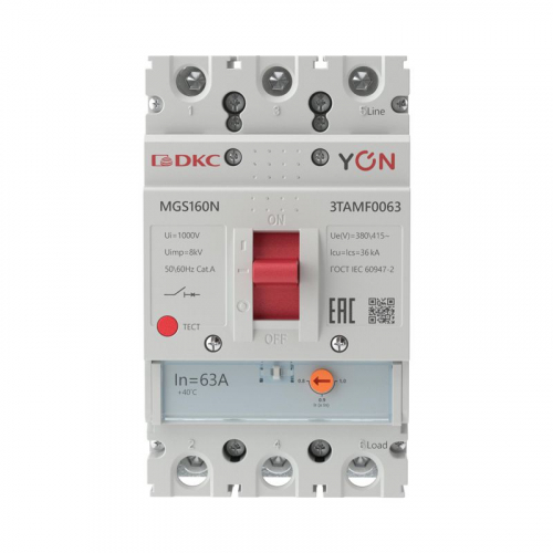 Выключатель автоматический MGS160 3P 50 4-63A 36kA YON MGS160N-3TAMF0063 фото 2