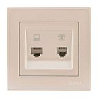 Розетка компьютерная + телефонная 2-м СП Rain RJ45 + RJ11 крем. LEZARD 703-0303-143