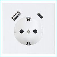 Розетка СП FD Shuko 16А с заземл. защ. шторки с 2-мя заряд. устр. USB тип A+C 25Вт механизм бел. глянцевый Jasmart FD5501USB-25W