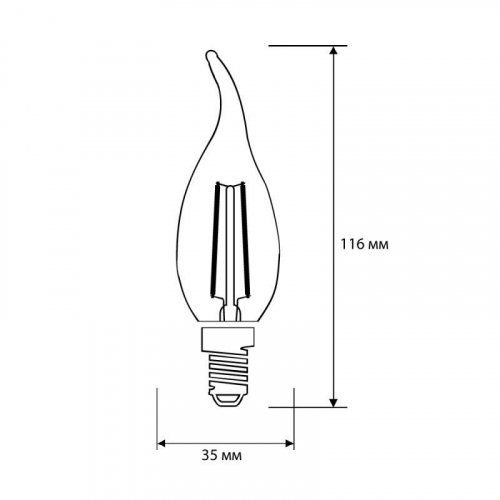 Лампа светодиодная филаментная LED12-CW35-FL/830/E14 12Вт свеча прозрачная 3000К тепл. бел. E14 220В Camelion 13710 фото 2