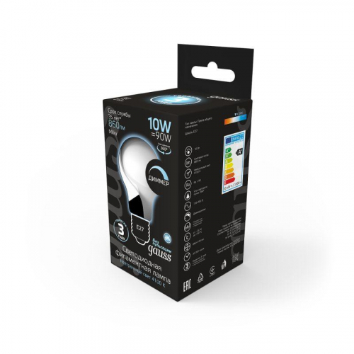 Лампа светодиодная филаментная Black Filament 10Вт A60 грушевидная матовая 4100К нейтр. бел. E27 860лм диммир. GAUSS 102202210-D фото 4