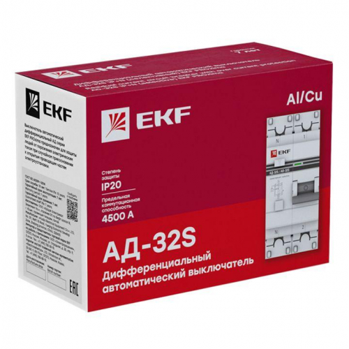 Выключатель автоматический дифференциального тока 1п+N 63А 300мА АД-32 (селективный) PROxima EKF DA32-63-300S-pro фото 3