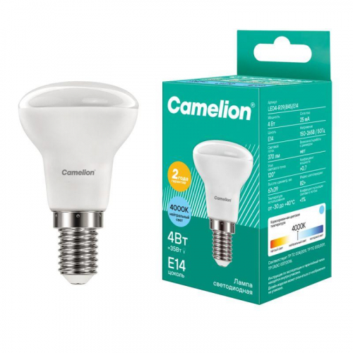 Лампа светодиодная LED4-R39/845/E14 4Вт рефлектор матовая 4500К бел. E14 220В Camelion 13354