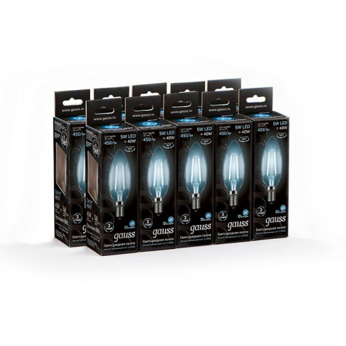 Лампа светодиодная филаментная Black Filament 5Вт свеча 4100К нейтр. бел. E14 450лм GAUSS 103801205 фото 2