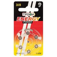 Элемент питания воздушно-цинковые для слухового аппарата ZA10-6BL ENERGY POWER Hearing Aid (блист.6шт) Трофи Б0057975